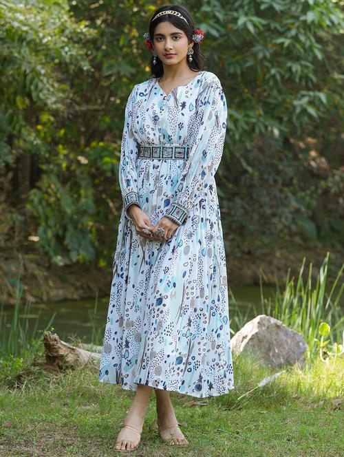 printed georgette flared ethnic dress - 19838444 - Very Small Image - 1