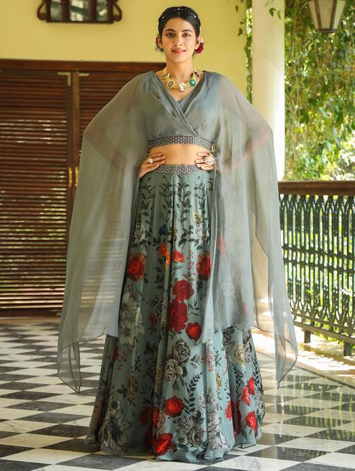 florals print flared stitched lehenga - 19838453 - Very Small Image - 1
