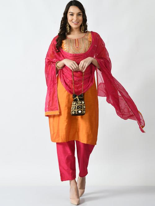 embroidered kurta pant set with dupatta - 19839103 - Very Small Image - 1