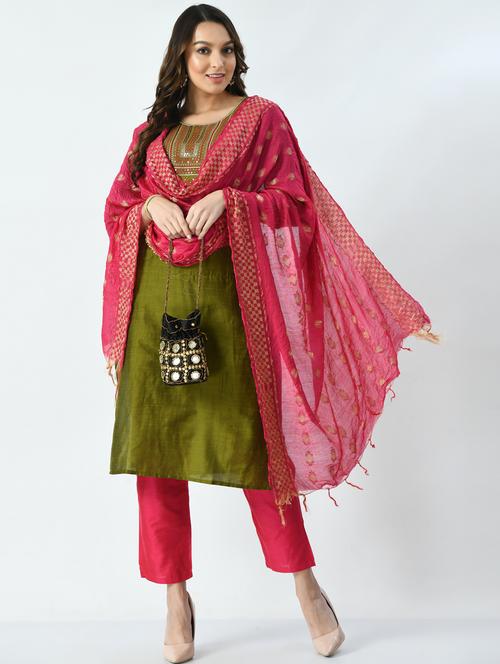 embroidered kurta pant set with dupatta - 19839111 - Very Small Image - 1
