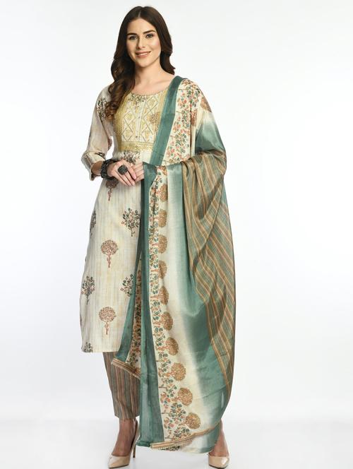 printed kurta pant set with dupatta - 19839133 - Very Small Image - 1