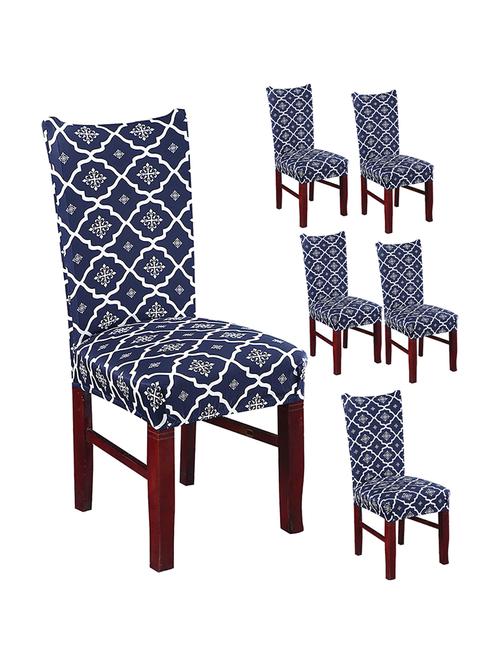 pack of 6 navy blue printed chair cover - 19839556 - Very Small Image - 1