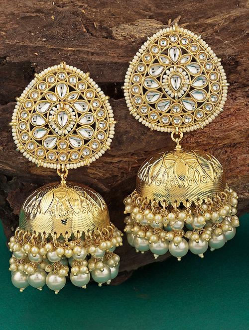 gold brass jhumka earring - 19839940 - Very Small Image - 1