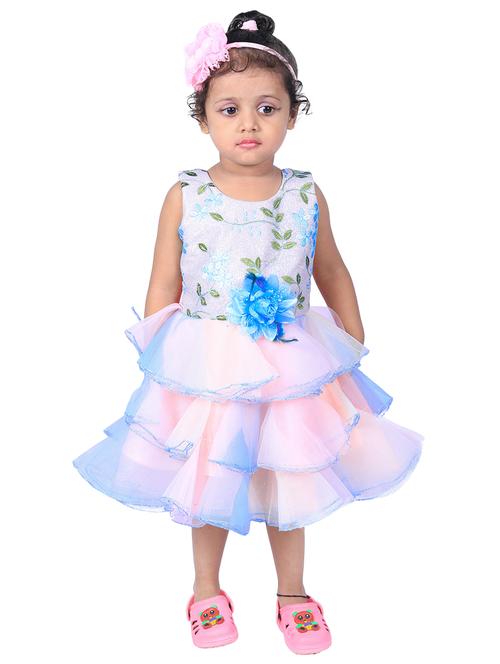 round neck embroidered layered frock - 19840700 - Very Small Image - 1