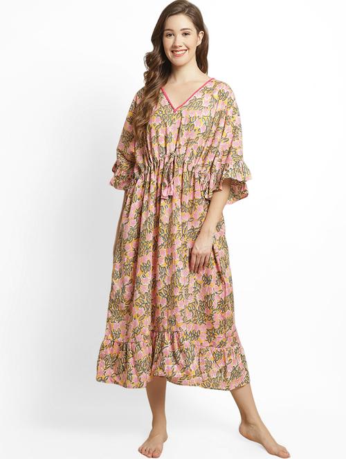 v neck floral printed kaftan dress - 19840756 - Very Small Image - 1