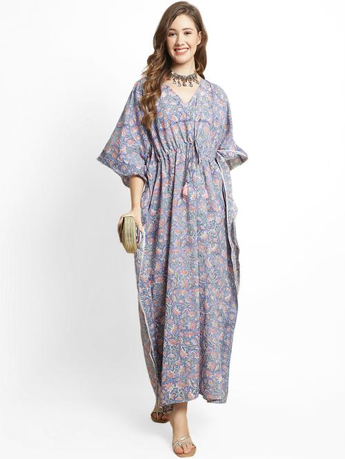 v neck floral printed kaftan maxi dress - 19840760 - Very Small Image - 1