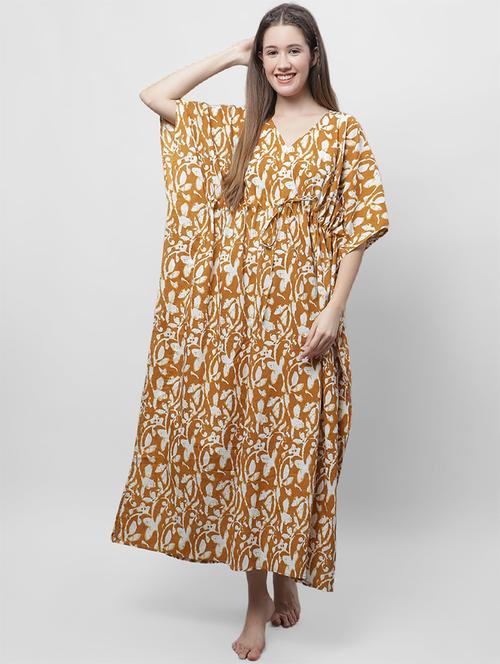 yellow v neck printed kaftan maxi dress - 19840763 - Very Small Image - 1