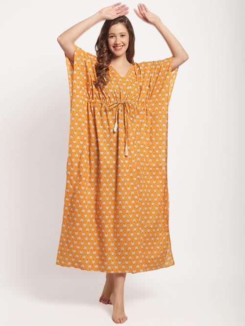 orange v neck printed kaftan maxi dress - 19840772 - Very Small Image - 1