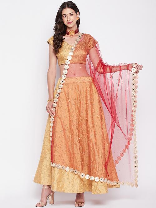 red sequin embellished dupatta with gota patti - 19840838 - Very Small Image - 1
