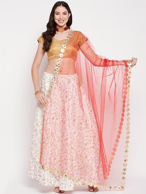 red sequin embellished dupatta with gota patti - 19840842 - Very Small Image - 1