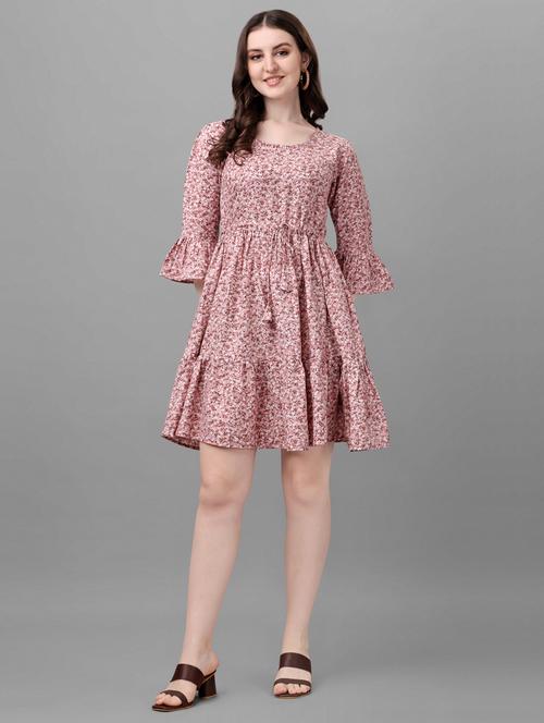 pink printed fit & flare dress - 19848056 - Very Small Image - 1