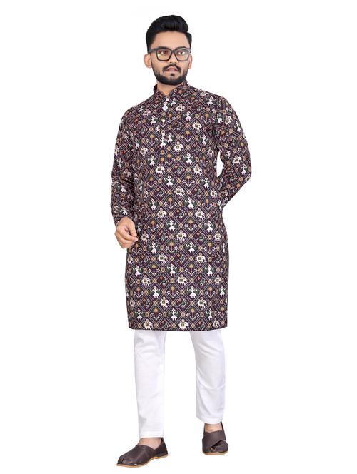 mandarin neck printed kurta pyjama set - 19848162 - Very Small Image - 1