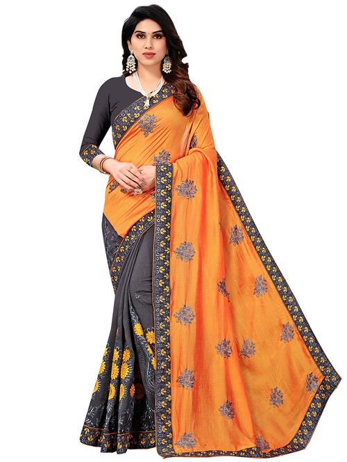 embroidered half & half saree with blouse - 19848584 - Very Small Image - 1