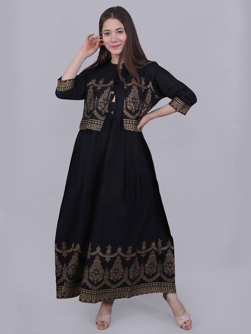 foil printed kurta with jacket - 19849629 - Very Small Image - 1