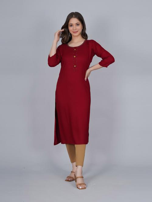 round neck solid straight kurta - 19849665 - Very Small Image - 1