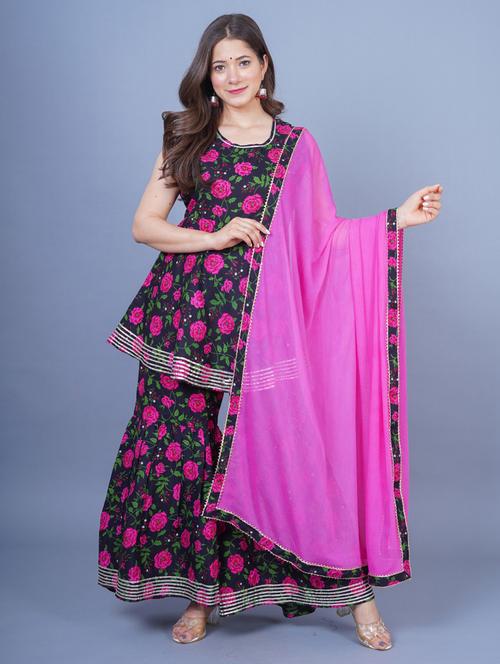 printed kurta sharara set with dupatta - 19849701 - Very Small Image - 1
