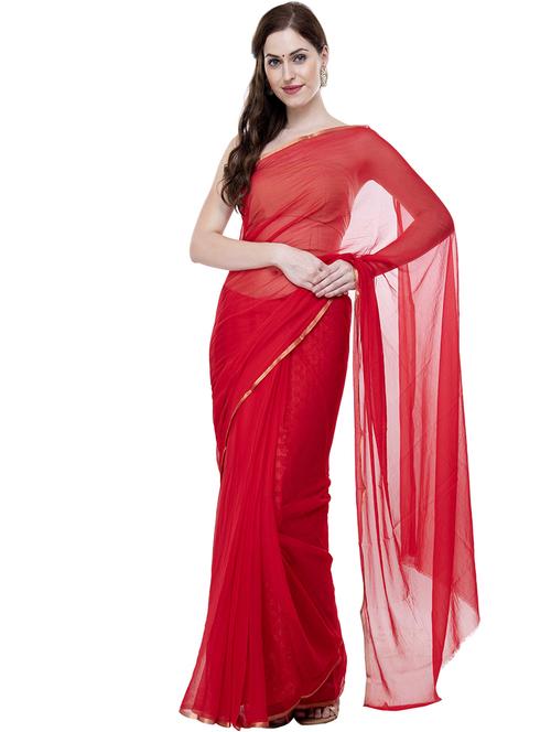 solid plain saree with blouse - 19849956 - Very Small Image - 1