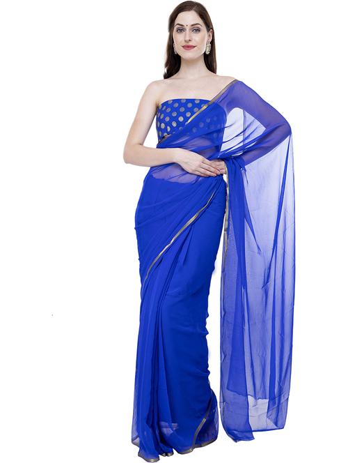 solid plain saree with blouse - 19849998 - Very Small Image - 1
