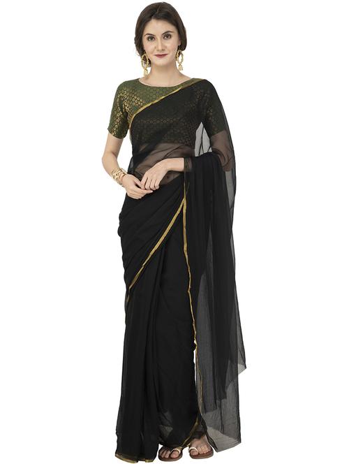 solid plain saree with blouse - 19850004 - Very Small Image - 1
