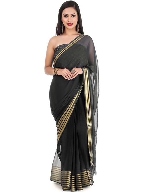 solid bordered saree with blouse - 19850053 - Very Small Image - 1