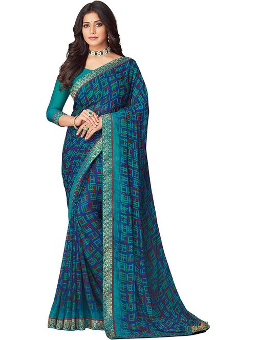 printed saree with blouse - 19850064 - Very Small Image - 1
