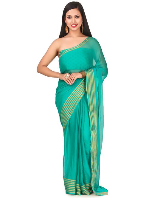 solid bordered saree with blouse - 19850084 - Very Small Image - 1