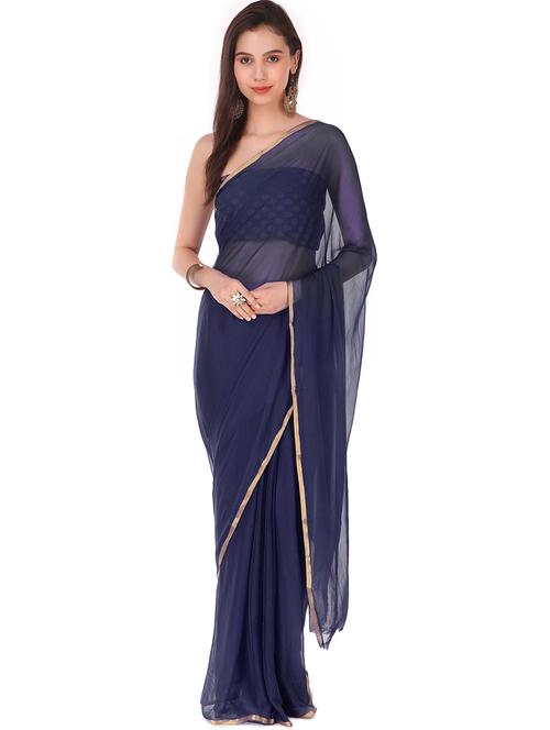 solid saree with blouse - 19850087 - Very Small Image - 1