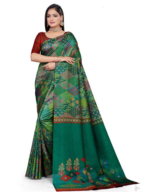 ethnic motif printed saree with blouse - 19850141 - Very Small Image - 1