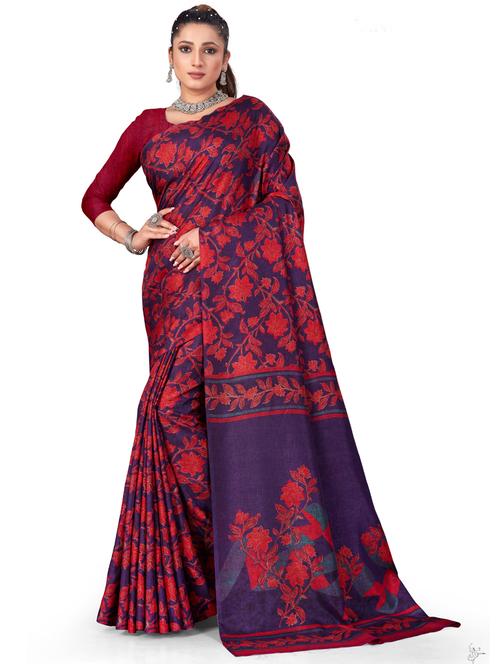 ethnic motif printed saree with blouse - 19850147 - Very Small Image - 1