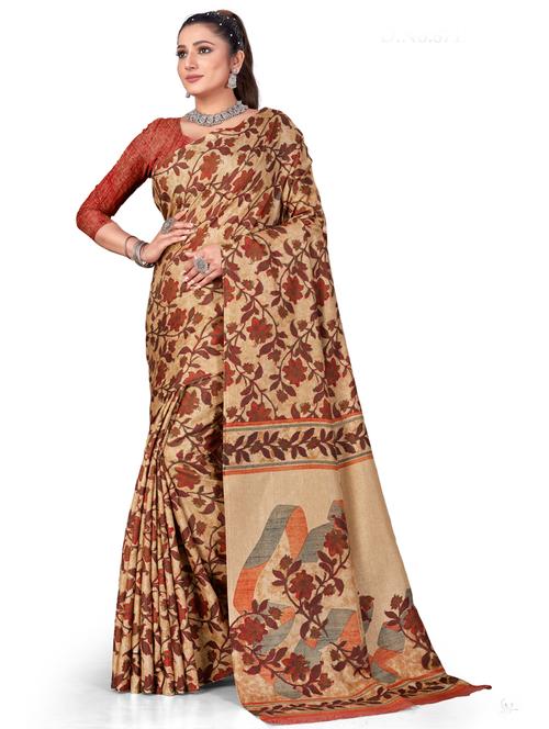 ethnic motif printed saree with blouse - 19850149 - Very Small Image - 1