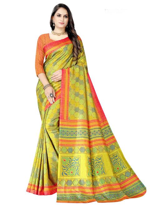 ethnic motif printed saree with blouse - 19850151 - Very Small Image - 1