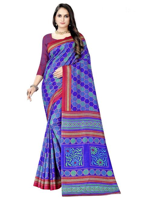 ethnic motif printed saree with blouse - 19850152 - Very Small Image - 1
