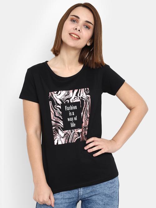 women's front print round neck t-shirt - 19850279 - Very Small Image - 1