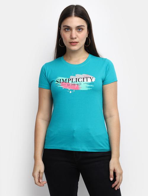 women's chest print round neck t-shirt - 19850322 - Very Small Image - 1