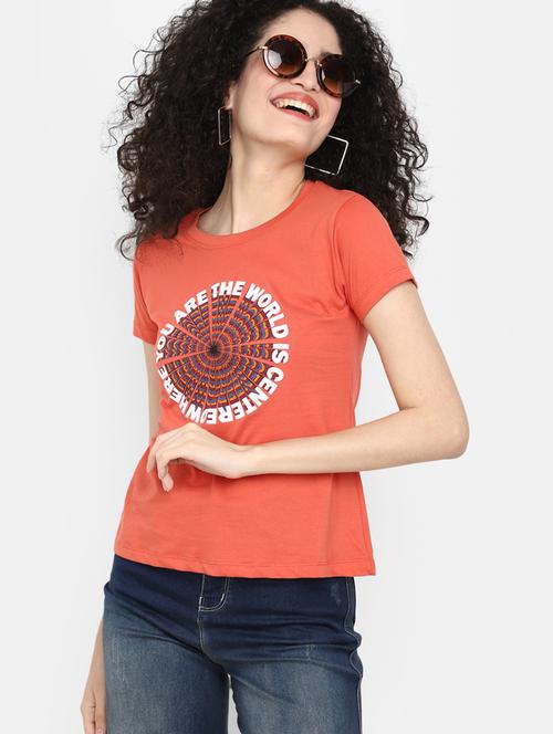 women's chest print round neck t-shirt - 19850326 - Very Small Image - 1