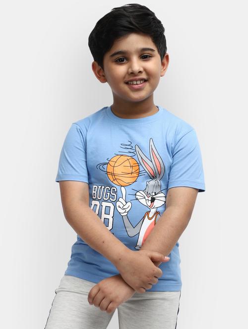 light blue printed round neck t-shirt - 19850417 - Very Small Image - 1
