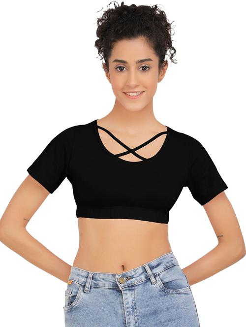 women's crop x neck top - 19850734 - Very Small Image - 1