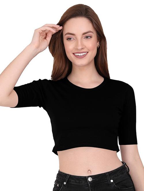women's crop round neck top - 19851178 - Very Small Image - 1