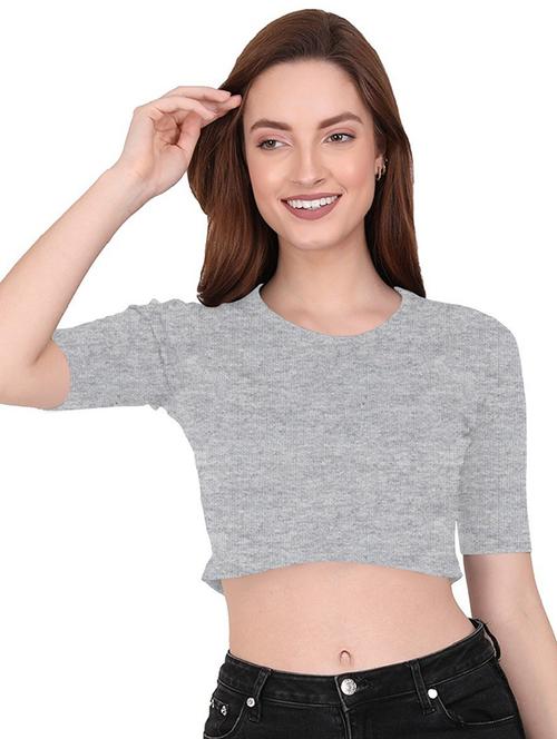 women's crop round neck top - 19851184 - Very Small Image - 1