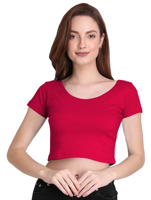 women's crop round neck top - 19852471 - Very Small Image - 1