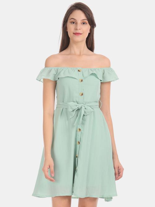 off shoulder solid a-line dress - 19852990 - Very Small Image - 1