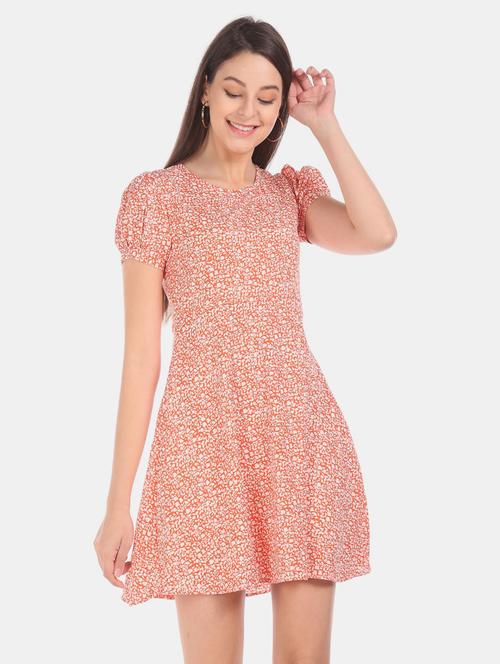 round neck printed fit & flare dress - 19852991 - Very Small Image - 1