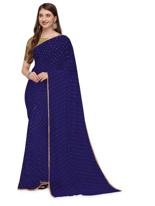 women's foil print dark blue colored saree with blouse - 19854049 - Very Small Image - 1