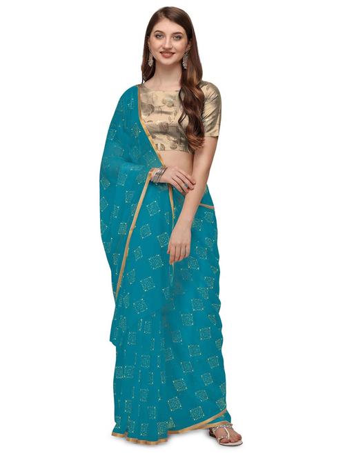women's self design blue colored saree with blouse - 19854136 - Very Small Image - 1