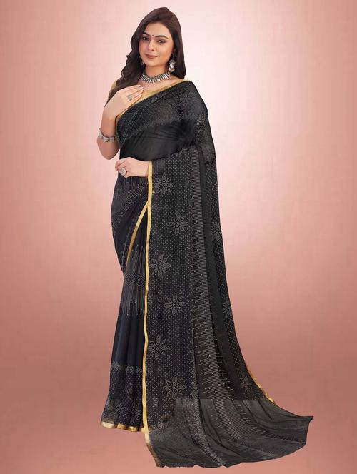 women's solid with work black colored saree with blouse - 19854188 - Very Small Image - 1