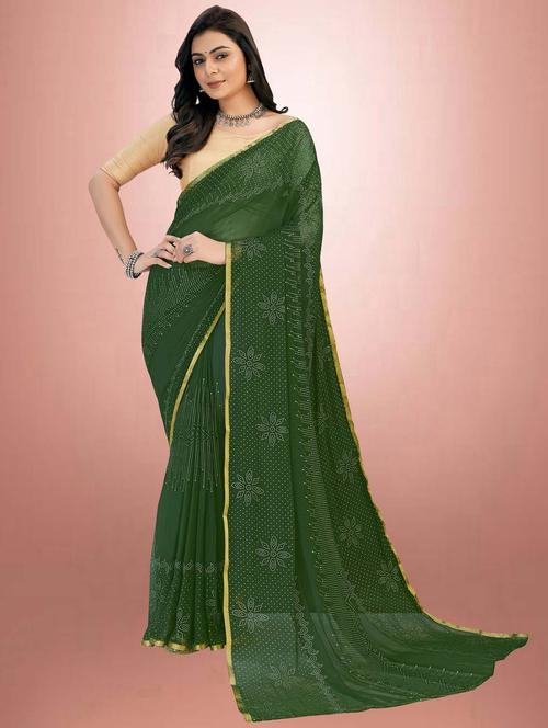 women's floral dark green colored saree with blouse - 19854204 - Very Small Image - 1