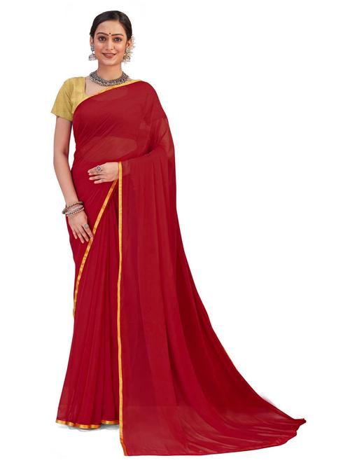 women's solid maroon colored saree with blouse - 19854236 - Very Small Image - 1