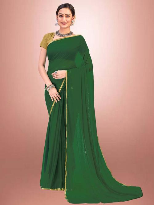 women's self design green colored saree with blouse - 19854245 - Very Small Image - 1