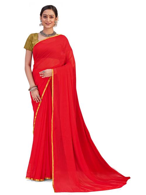 women's solid red colored saree - 19854273 - Very Small Image - 1
