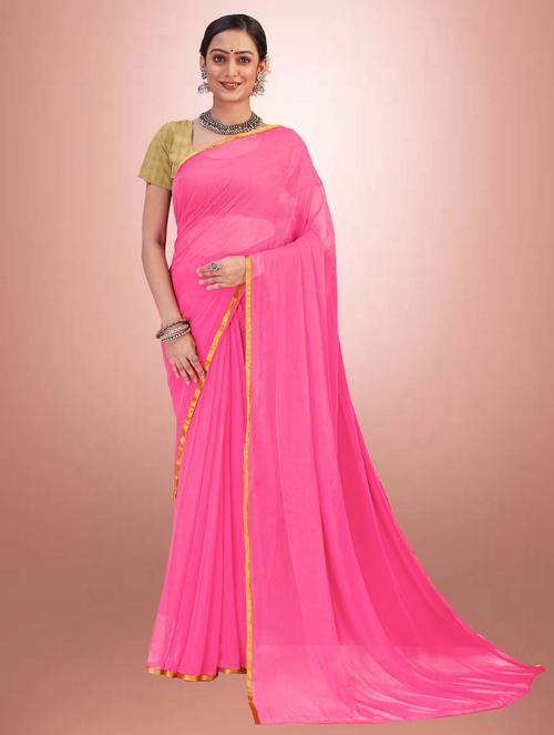 women's self design pink colored saree with blouse - 19854274 - Very Small Image - 1